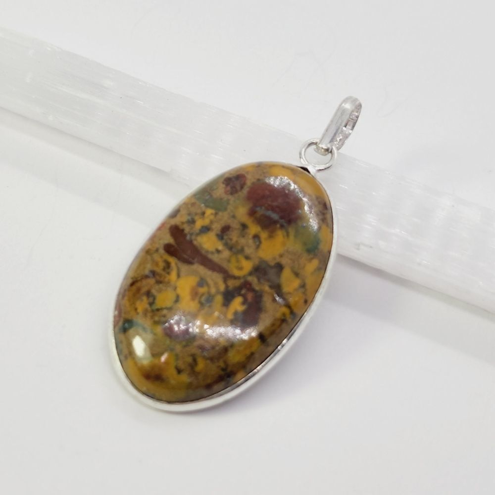 Fruit Jasper 925 Silver Plated Handmade Pendant 1.8"